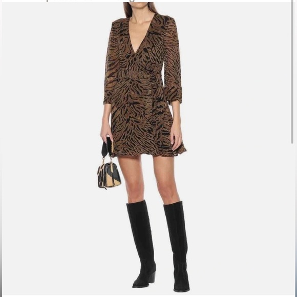 NWT GANNI tiger print Ruffle Wrap Dress - Picture 2 of 4